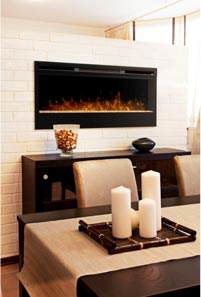 A mounted electric fireplace